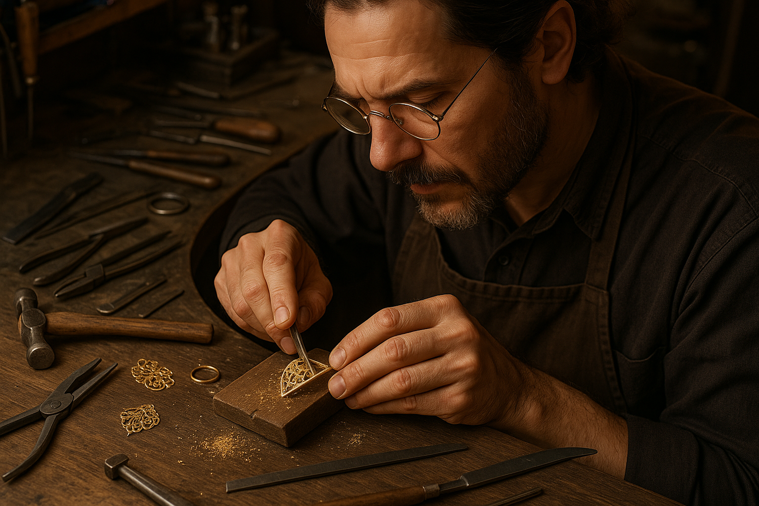 goldsmith working on shaaping jewellery